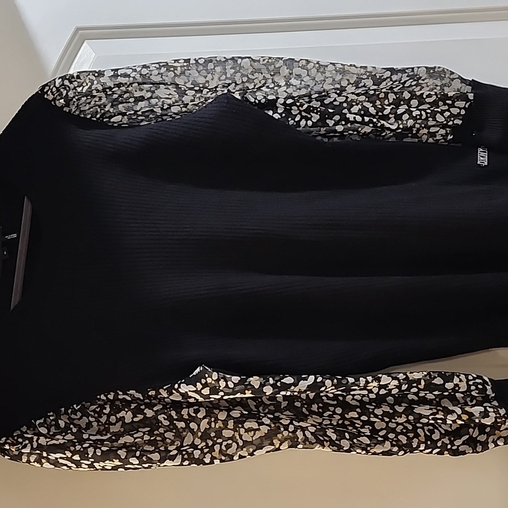 Dkny Black Sweater With Patterned Sleeves - image 3